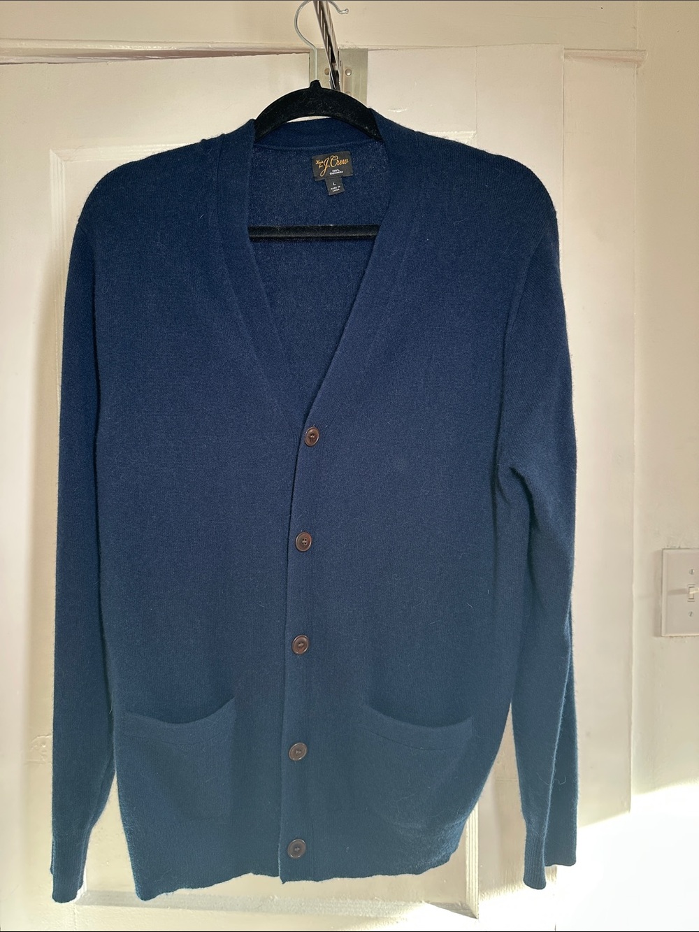 Cashmere JCrew Navy V-Neck Button Cardigan Sweater